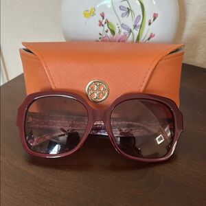 Tory Burch Burgundy Sunglasses with Orange Case